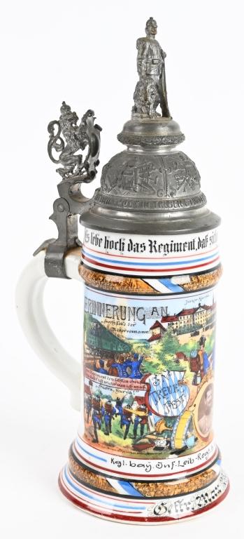 GERMAN LITHOPANE REGIMENTAL STEIN BAVARIAN GARDE