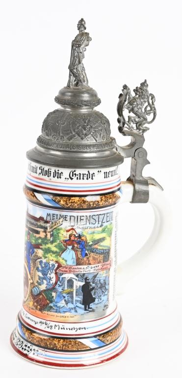 GERMAN LITHOPANE REGIMENTAL STEIN BAVARIAN GARDE