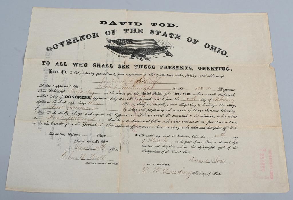 CIVIL WAR 123RD OHIO IDENTIFIED DOUMENT GROUPING