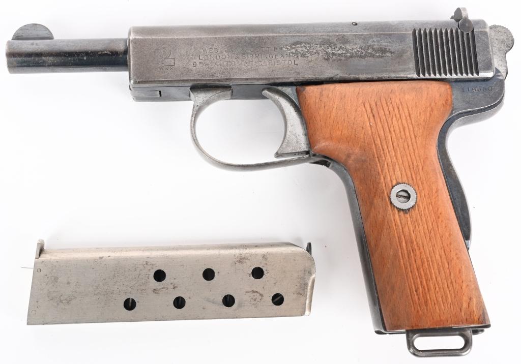 RARE 9MM WEBLEY AUTOMATIC PISTOL WITH AMMO