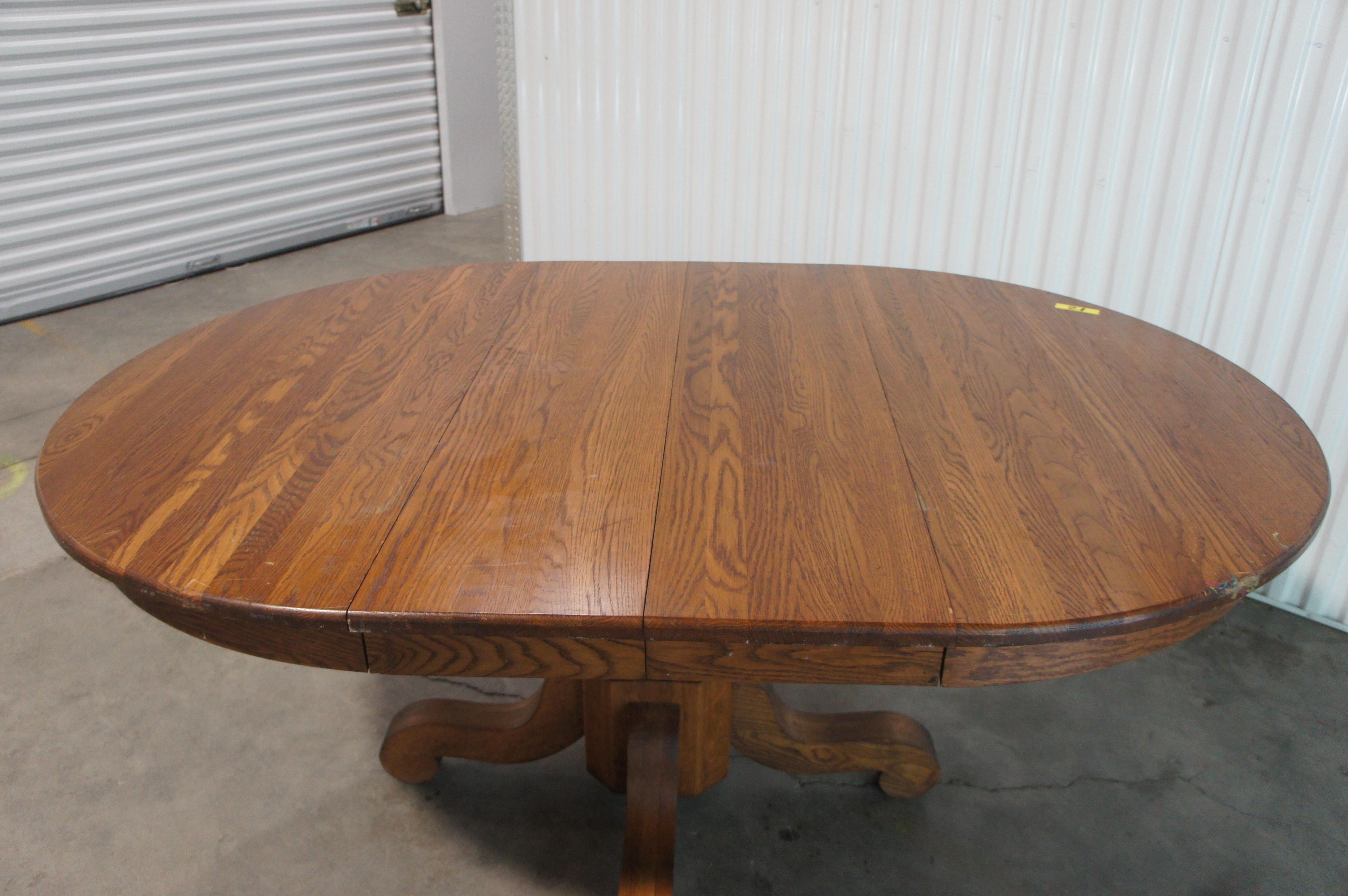 Wooden Pedestal  Dining Table with Leaf   -JC