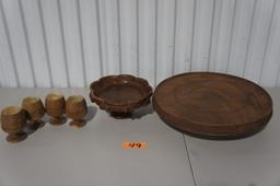 Vintage Wooden Tray, Cup & Bowl Set -JC