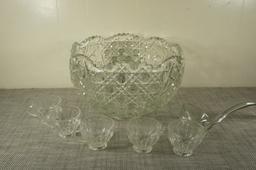 Cut Glass Punch Bowl, Ladle & cups -CO