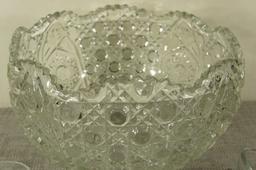 Cut Glass Punch Bowl, Ladle & cups -CO