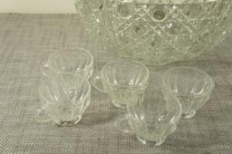 Cut Glass Punch Bowl, Ladle & cups -CO