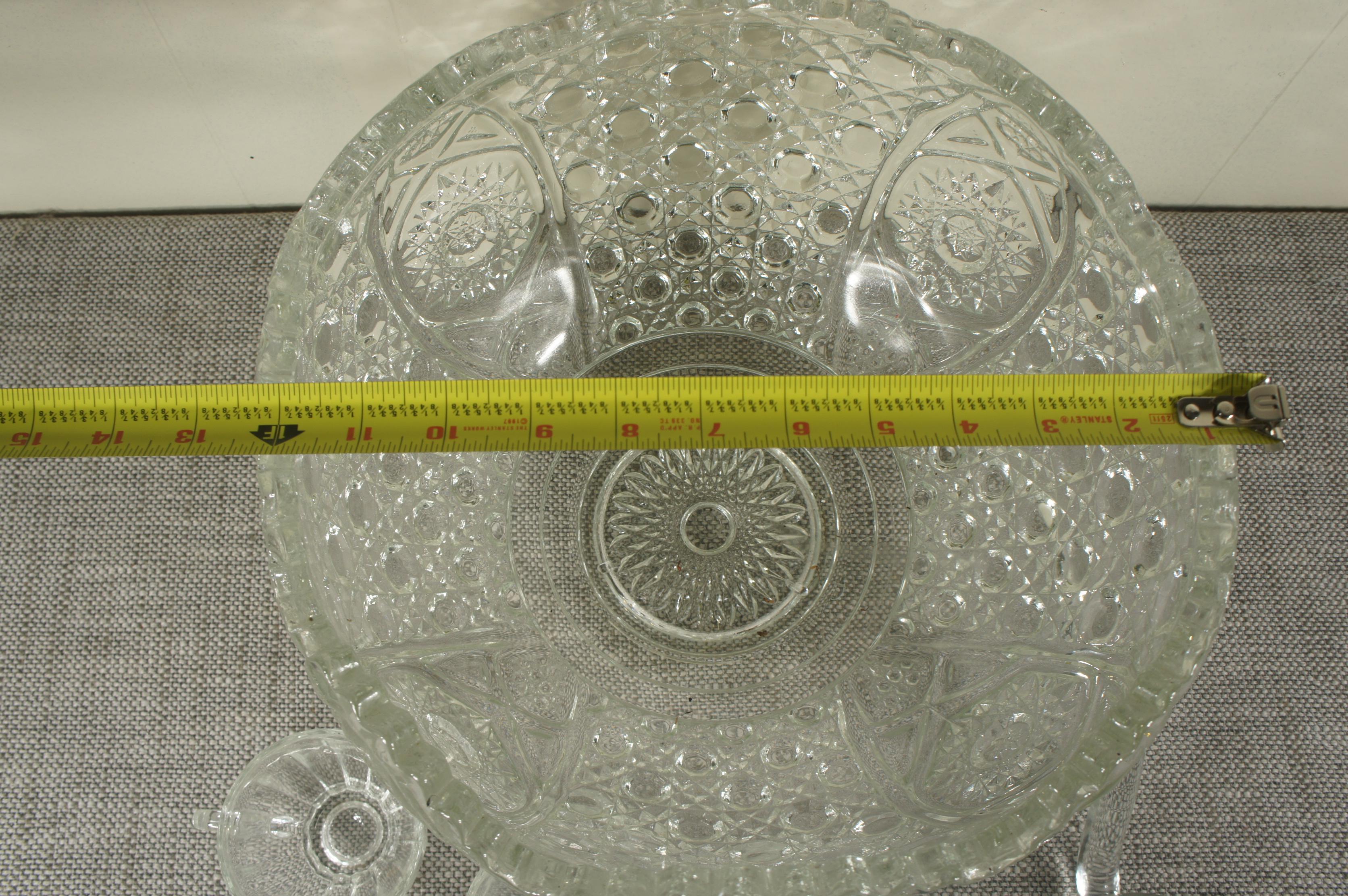 Cut Glass Punch Bowl, Ladle & cups -CO