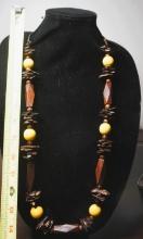 Wooden & Coconut Shell Statement Necklace