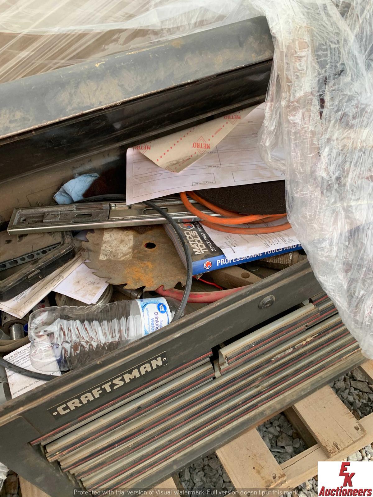 PALLET OF SQUIRREL CAGE FANS/CRAFTSMAN TOOLBOX WITH TOOLS