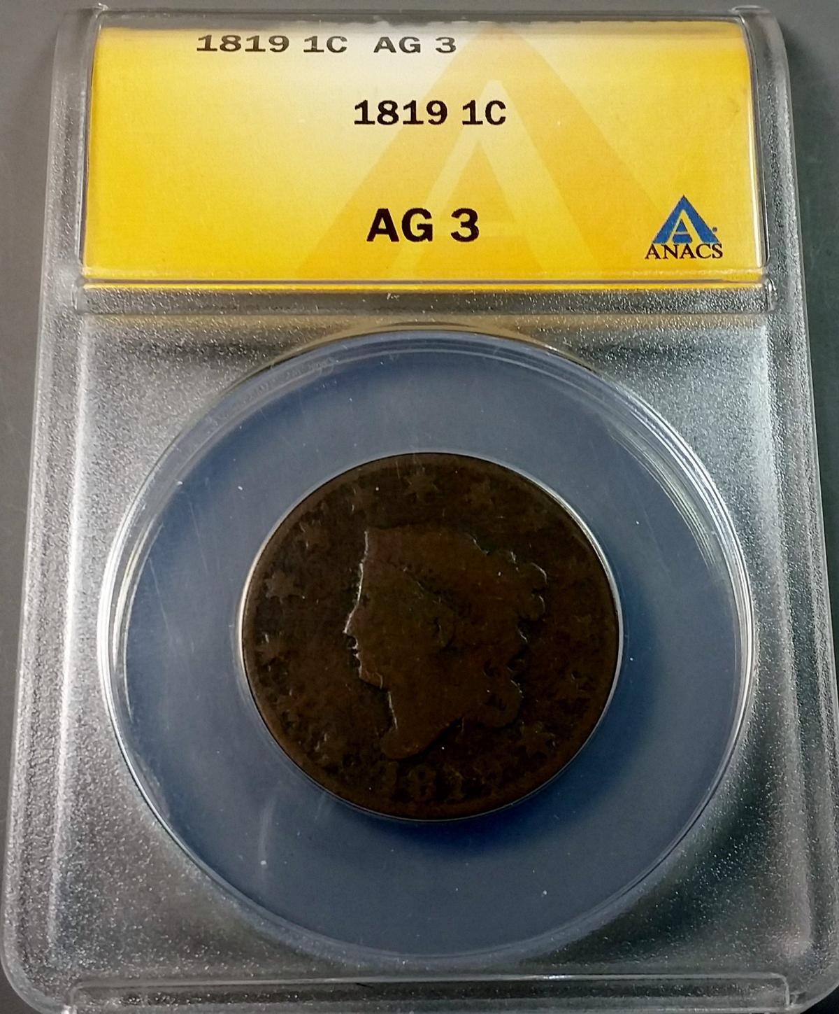 1819 Large Cent (ANACS ag3)