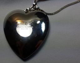 Large REED & BARTON Sterling Silver Heart Pendant Necklace