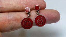 Vintage TAXCO Sterling Silver & Red Coral Earrings