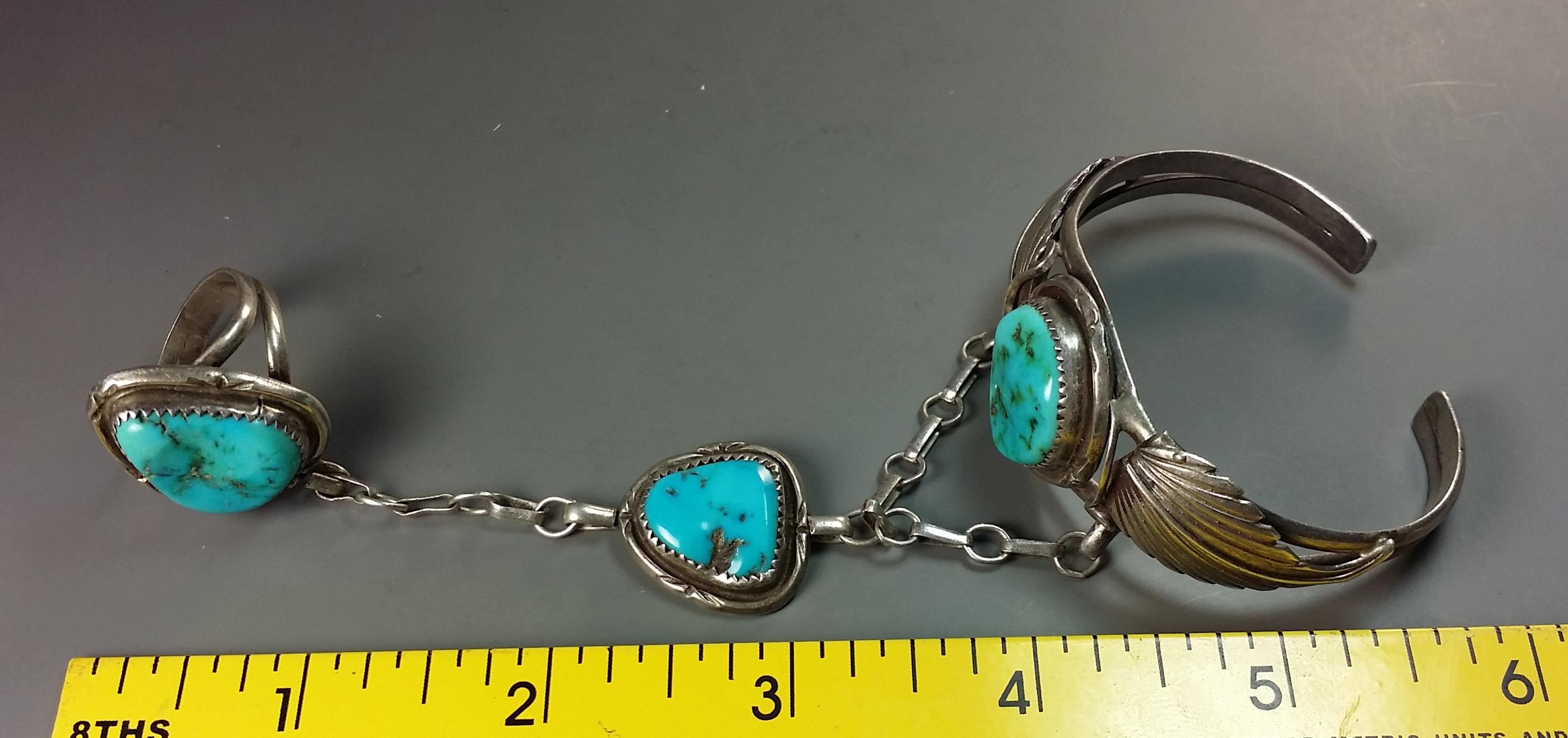 Navajo Silver & Turquoise Slave Bracelet -OLD PAWN
