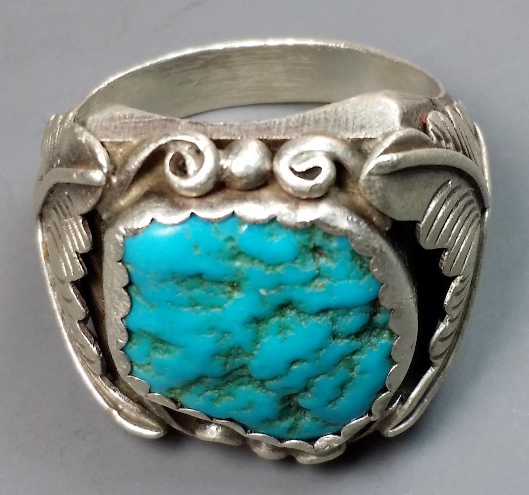 LARGE Sterling & Turquoise OLD PAWN Ring (sz.12)