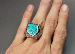 LARGE Sterling & Turquoise OLD PAWN Ring (sz.12)