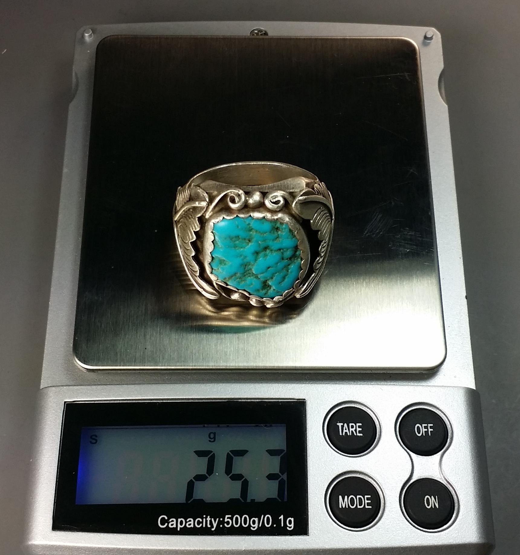 LARGE Sterling & Turquoise OLD PAWN Ring (sz.12)