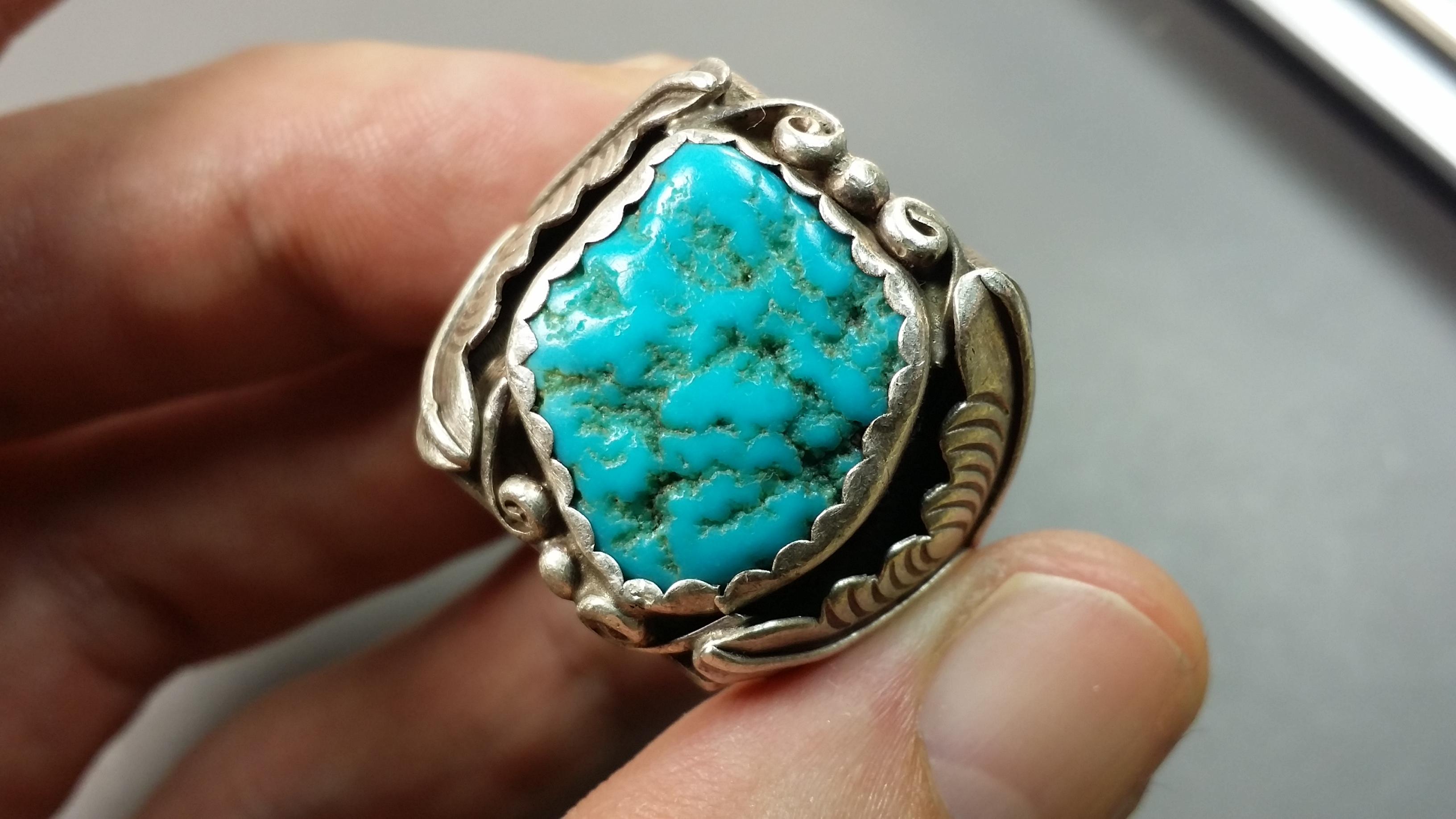 LARGE Sterling & Turquoise OLD PAWN Ring (sz.12)