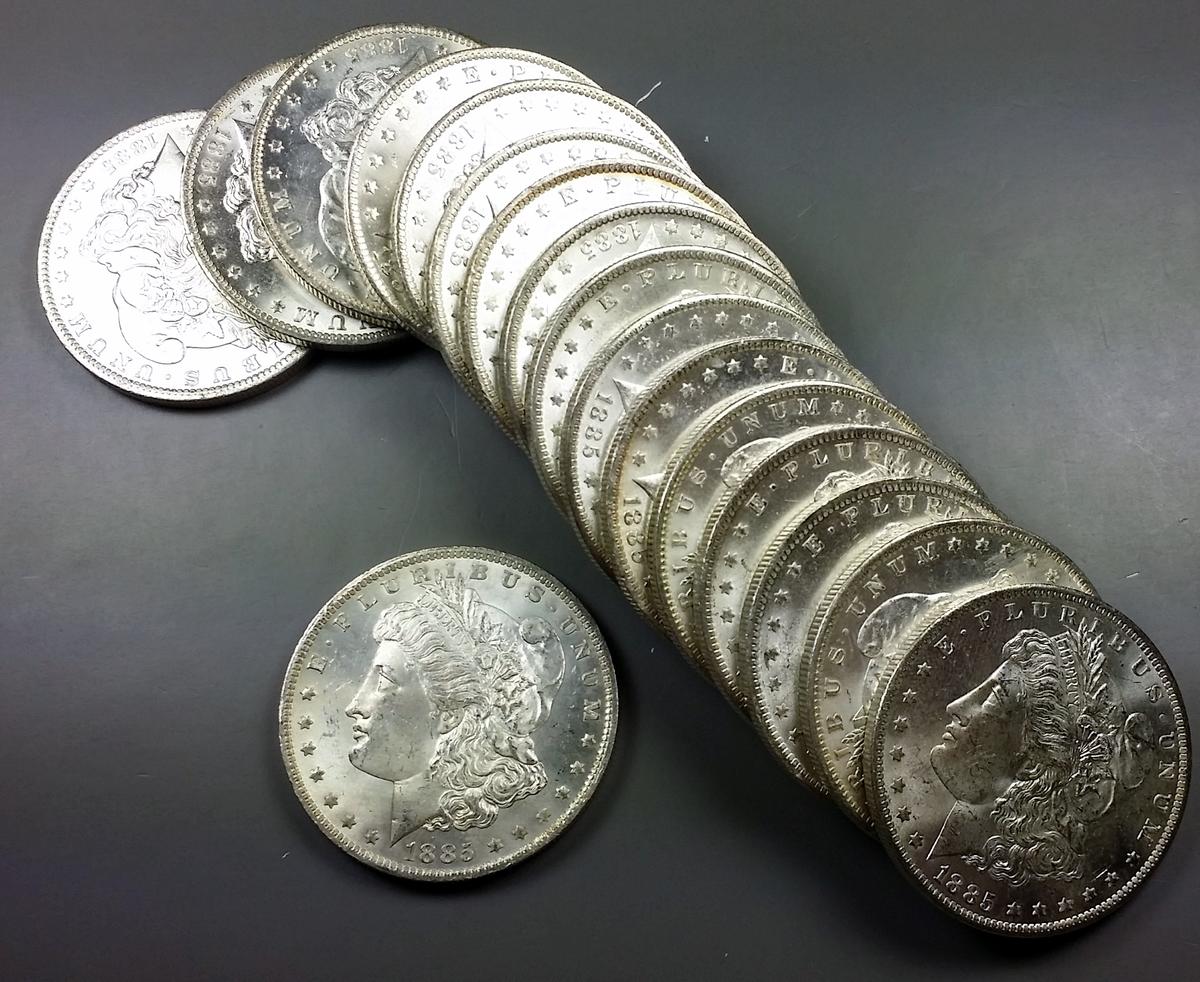 17x BU 1885-o Morgan Silver Dollars