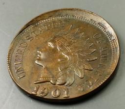 1901-p CUPPED Off-Center INDIAN HEAD CENT Error -WOW!