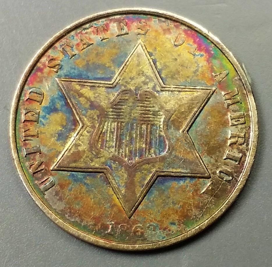 1862 or 1863 Three Cent Silver (3CS).. -MONSTER TONED + ERROR