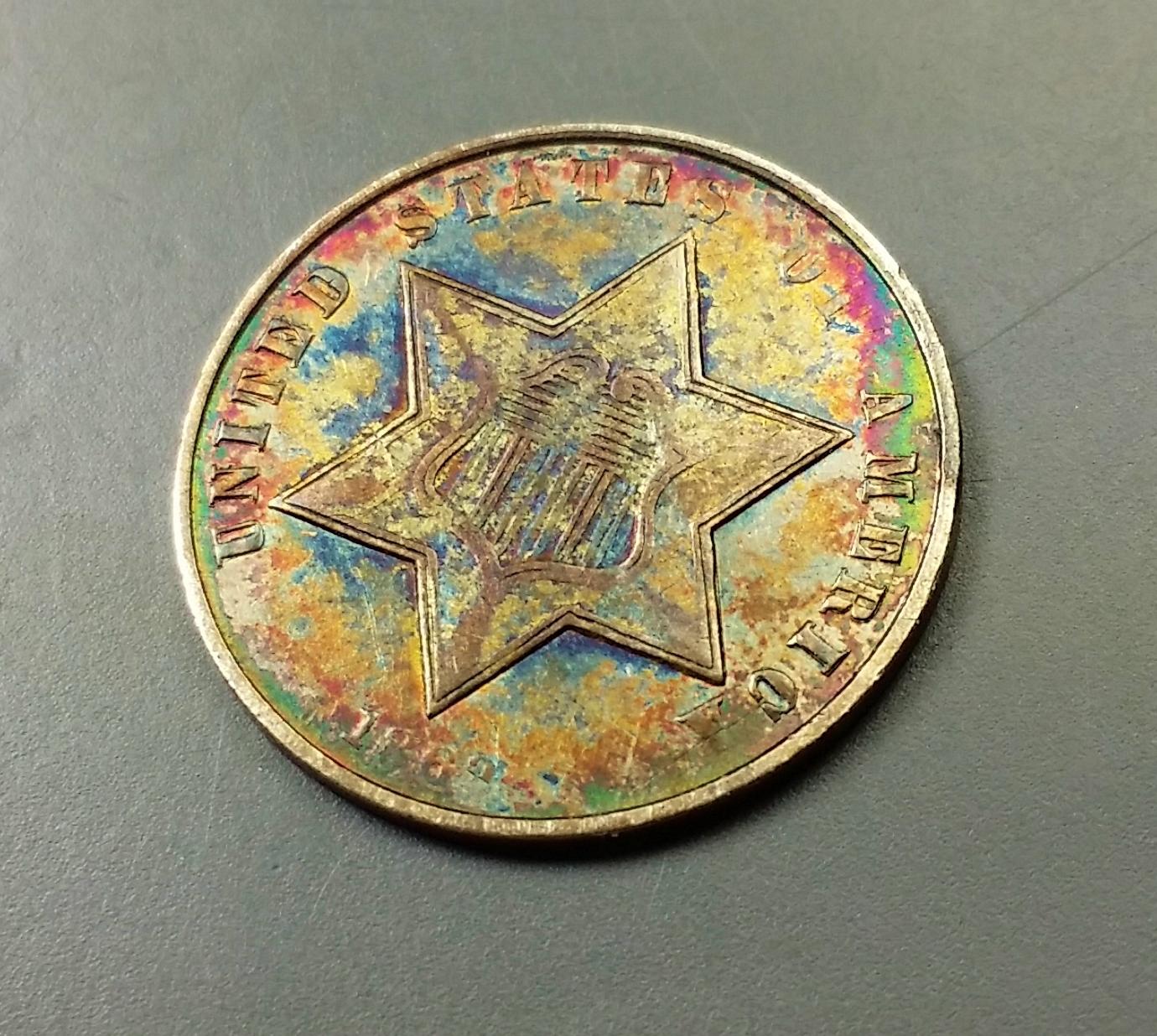 1862 or 1863 Three Cent Silver (3CS).. -MONSTER TONED + ERROR