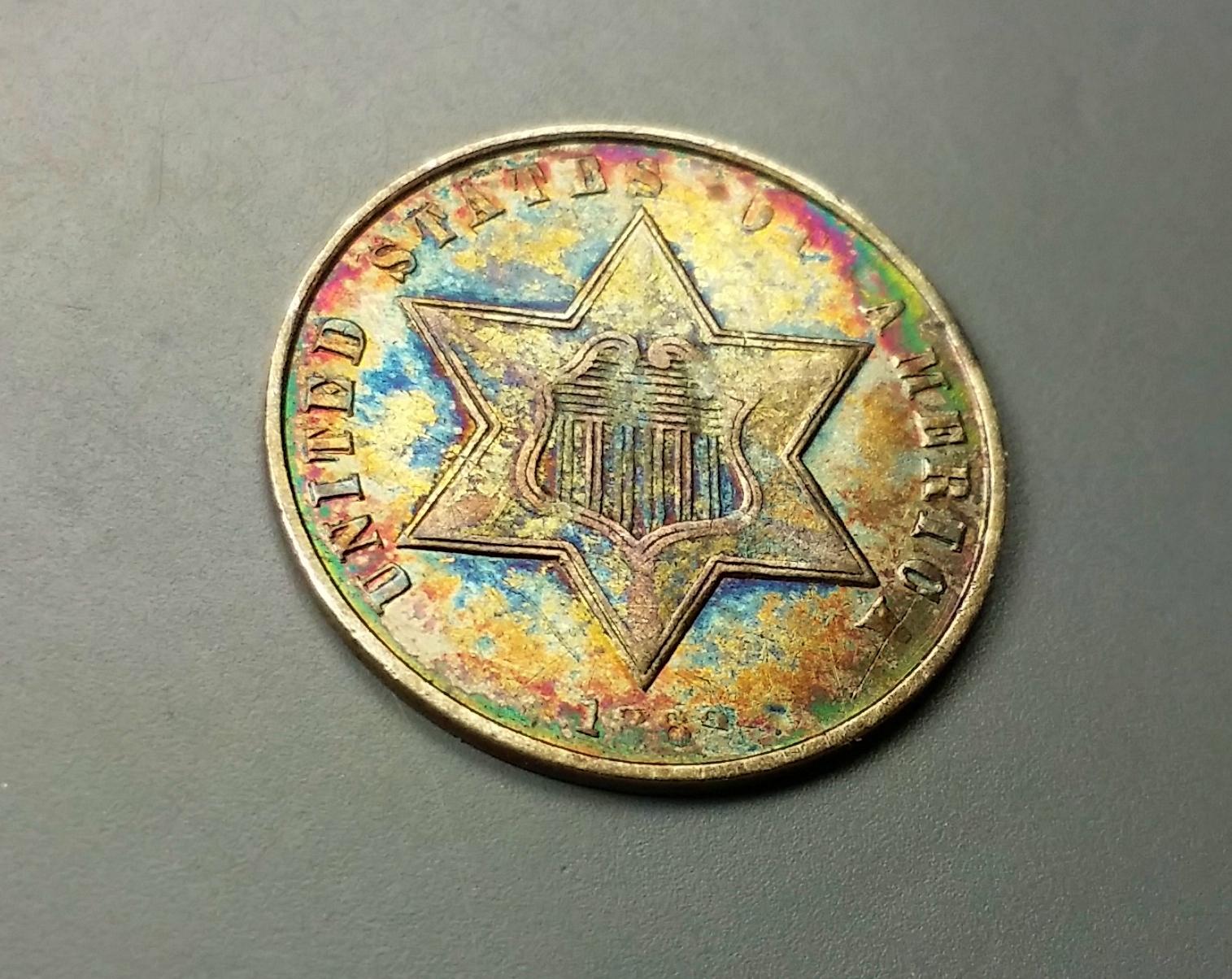 1862 or 1863 Three Cent Silver (3CS).. -MONSTER TONED + ERROR