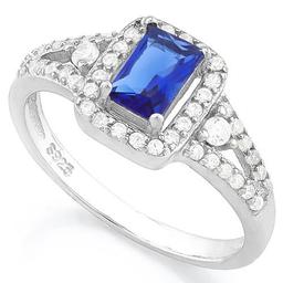 2/3 CARAT CREATED BLUE SAPPHIRE & 4 3/5 CARAT (46 PCS) FLAWLESS CREATED DIAMOND 925 STERLING SILVER