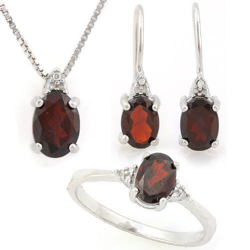 3 3/5 CARAT GARNET & DIAMOND 925 STERLING SILVER SET