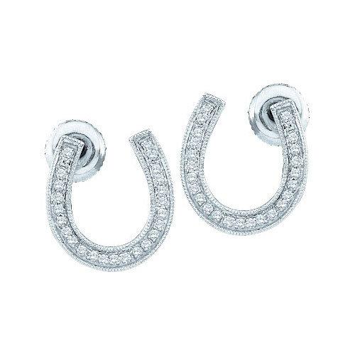 14KT White Gold 0.15CTW ROUND DIAMOND LADIES HORSE SHOE CLUSTER EARRINGS