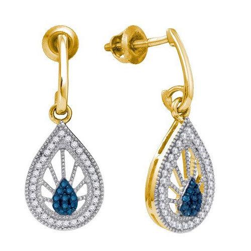 10KT Yellow Gold 0.25CT BLUE DIAMOND FASHION EARRING