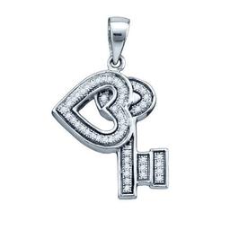 925 Sterling Silver White 0.14CTW DIAMOND KEY PENDANT