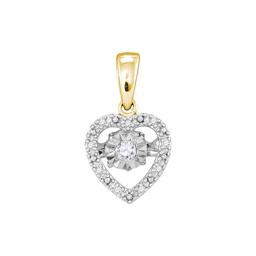 10kt Yellow Gold Womens Round Diamond Moving Twinkle Solitaire Heart Pendant 1/12 Cttw