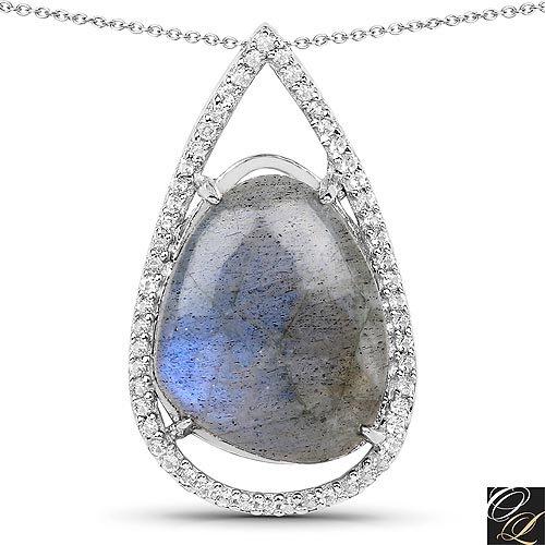 5.38 Carat Genuine Labradorite And White Topaz .925 Sterling Silver Pendant