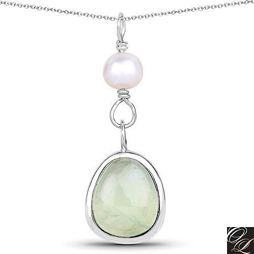 5.46 Carat Genuine Pearl And Prehnite .925 Sterling Silver Pendant