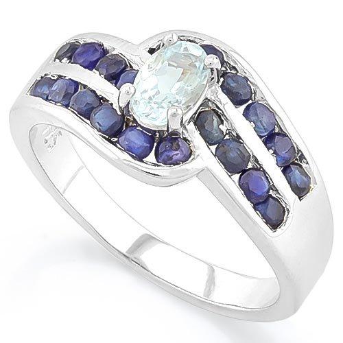 AQUAMARINE (22 PCS) GENUINE SAPPHIRE 925 STERLING SILVER RING