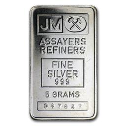 5 gram Silver Bar - Johnson Matthey (Plain Reverse)