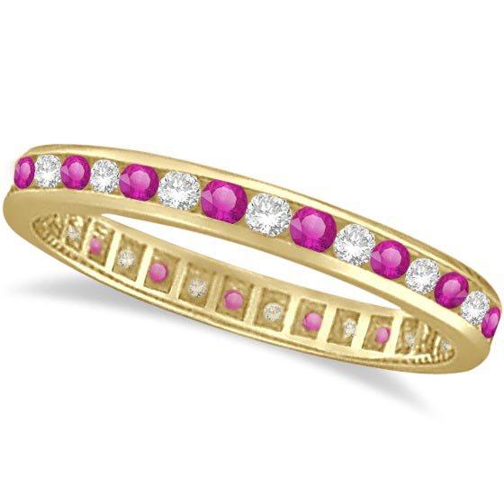 Pink Sapphire and Diamond Channel Set Eternity Band 14k Y. Gold (1.04ct)