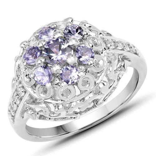 0.81 Carat Genuine Tanzanite and White Topaz .925 Sterling Silver Ring