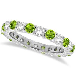 Peridot and Diamond Eternity Ring Band 14k White Gold (1.07ct)