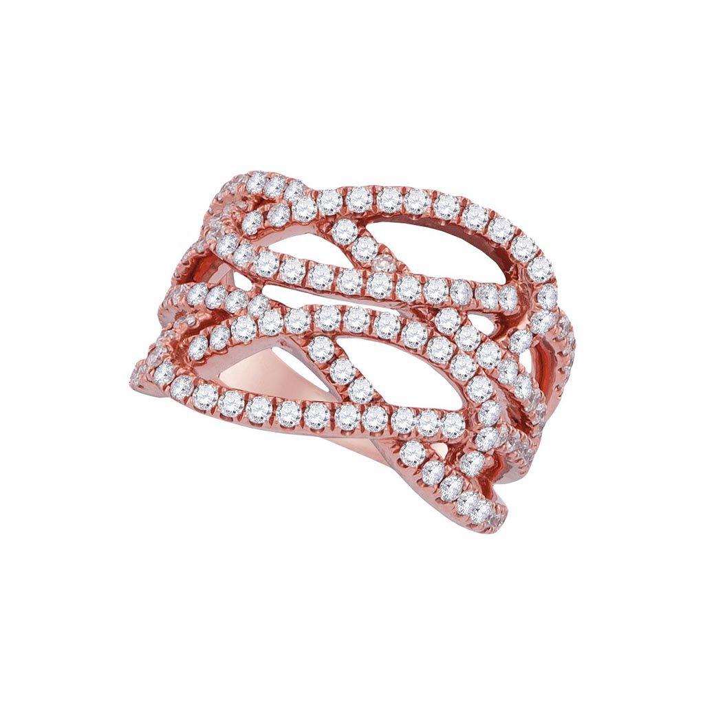 18kt Rose Gold Womens Round Diamond Multi Strand Openwork Band Ring 1-3/8 Cttw