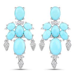 9.67 Carat Genuine Turquoise and White Topaz .925 Sterling Silver Earrings
