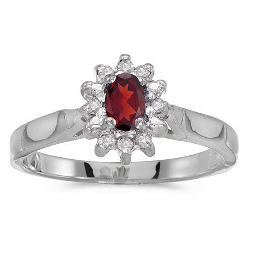 Certified 10k White Gold Oval Garnet And Diamond Ring 0.31 CTW