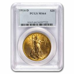 1914-D $20 Saint-Gaudens Gold Double Eagle MS-64 PCGS