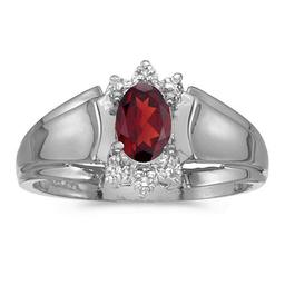 Certified 14k White Gold Oval Garnet And Diamond Ring 0.48 CTW