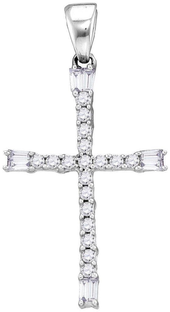 10kt White Gold Womens Round Diamond Cross Religious Pendant 1/5 Cttw