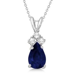 Pear Sapphire and Diamond Solitaire Pendant 14k White Gold (0.75ct)