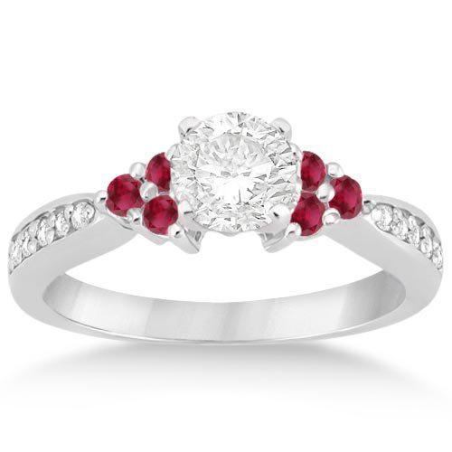 Floral Diamond and Ruby Engagement Ring 14k White Gold (1.00ct)