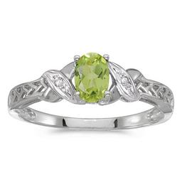 Certified 14k White Gold Oval Peridot And Diamond Ring 0.41 CTW