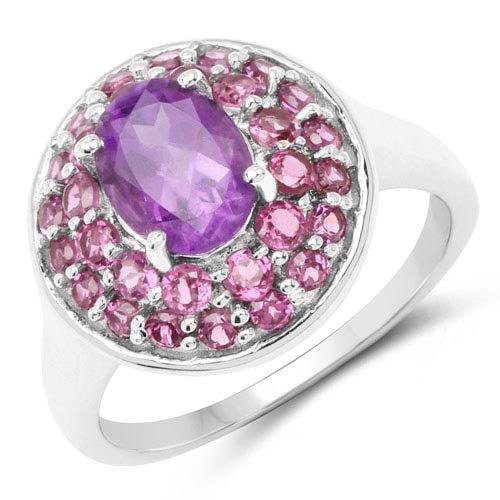 2.48 Carat Genuine Amethyst and Rhodolite .925 Sterling Silver Ring