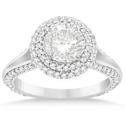 Double Halo Diamond Engagement Ring Setting 14k White Gold (1.50ct)