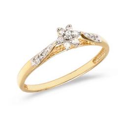 Certified 10K Yellow Gold Diamond Cluster Ring 0.1 CTW